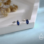 Sterling Silver Sapphire Blue Marquise Stud Earrings, Simulated Sapphire Crystal, Minimalist Geometric Design, September Birthstone