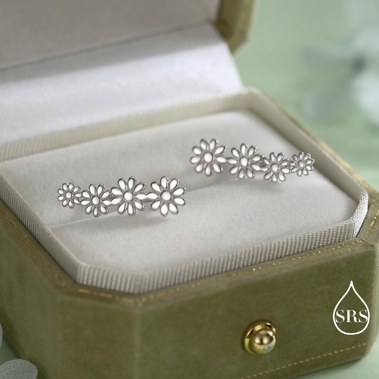 Daisy Flower Crawler Earrings in Sterling Silver, Daisy Chain, Flower Earrings, Ear Climbers, Daisy Earrings