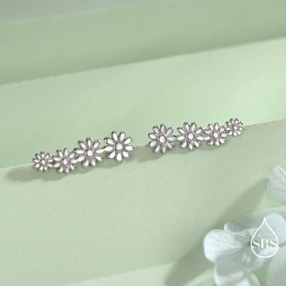 Daisy Flower Crawler Earrings in Sterling Silver, Daisy Chain, Flower Earrings, Ear Climbers, Daisy Earrings