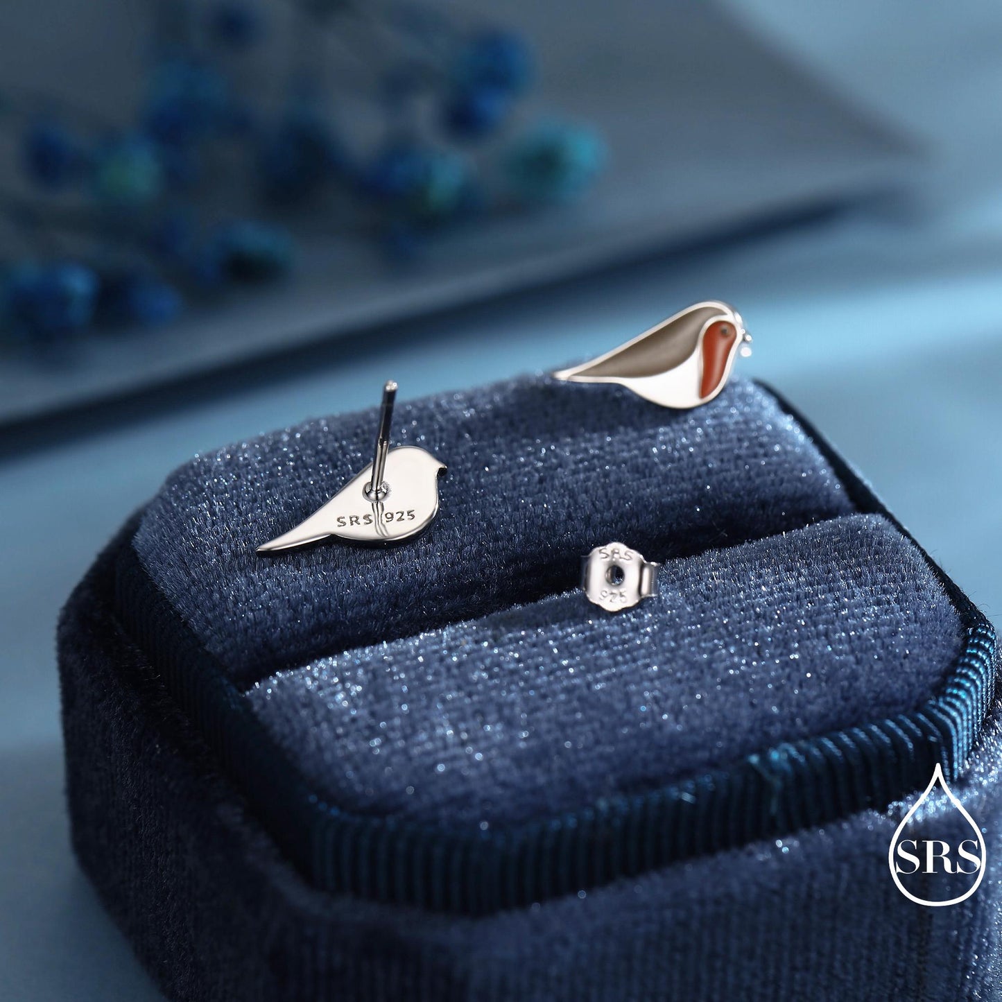 Robin Bird Stud Earrings in Sterling Silver, Sterling Silver Robin Earrings, Hand Painted Enamel Earrings, Nature Inspired Animal Earrings
