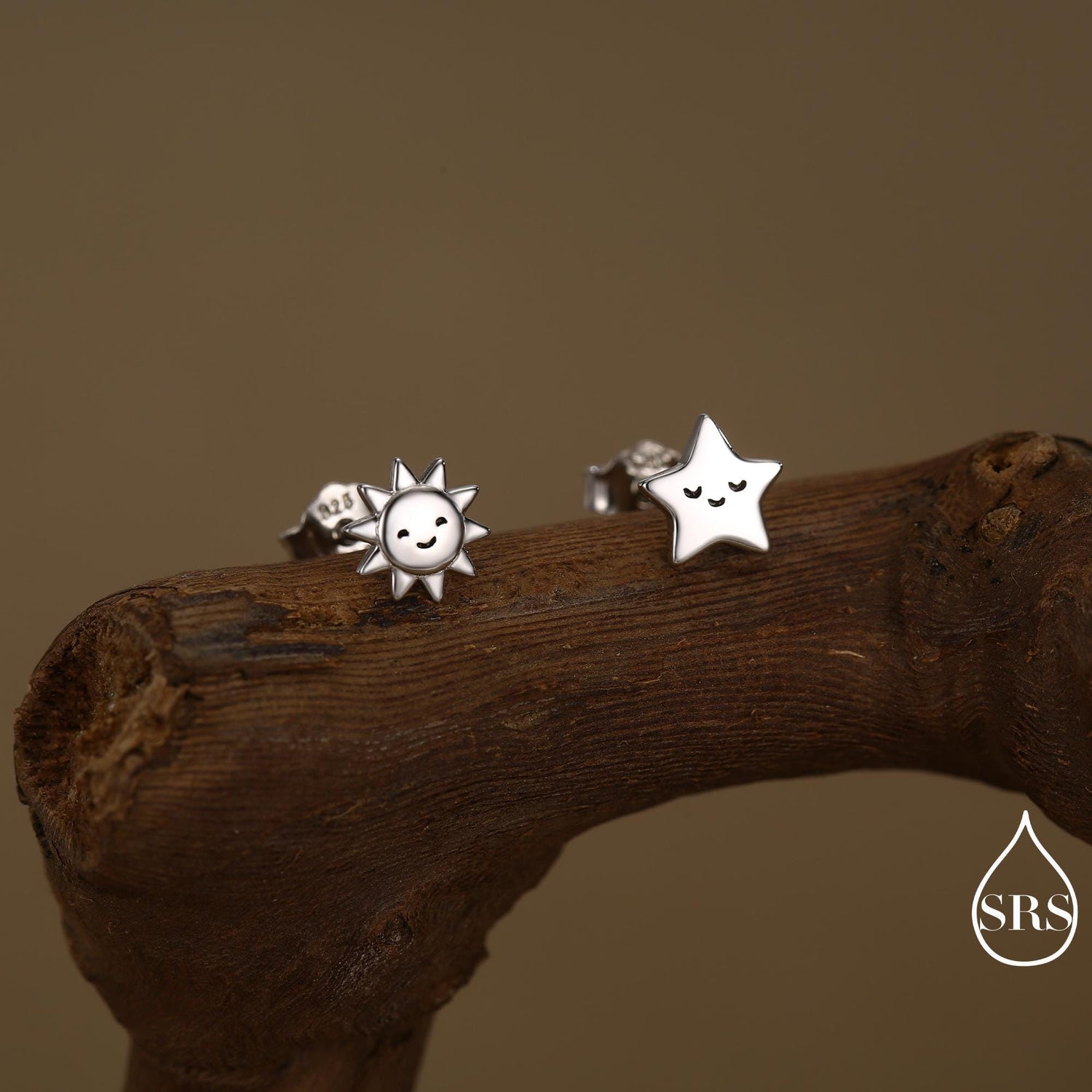 Tiny Mismatched Sun and Star Stud Earrings in Sterling Silver, Silver Gold or Rose Gold Finish, Sun Earrings, Celestial Earrings