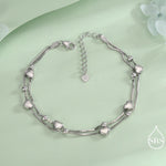 Heart Charm Bracelet in Sterling Silver, Solid Sterling Silver Heart Bracelet, Double Layer Heart Bracelet