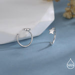 Mismatched Moon and Star Huggie Hoop Earrings in Sterling Silver, Asymmetric Pull Through Star Earrings, Half Hoops