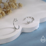 Mismatched Moon and Star Huggie Hoop Earrings in Sterling Silver, Asymmetric Pull Through Star Earrings, Half Hoops