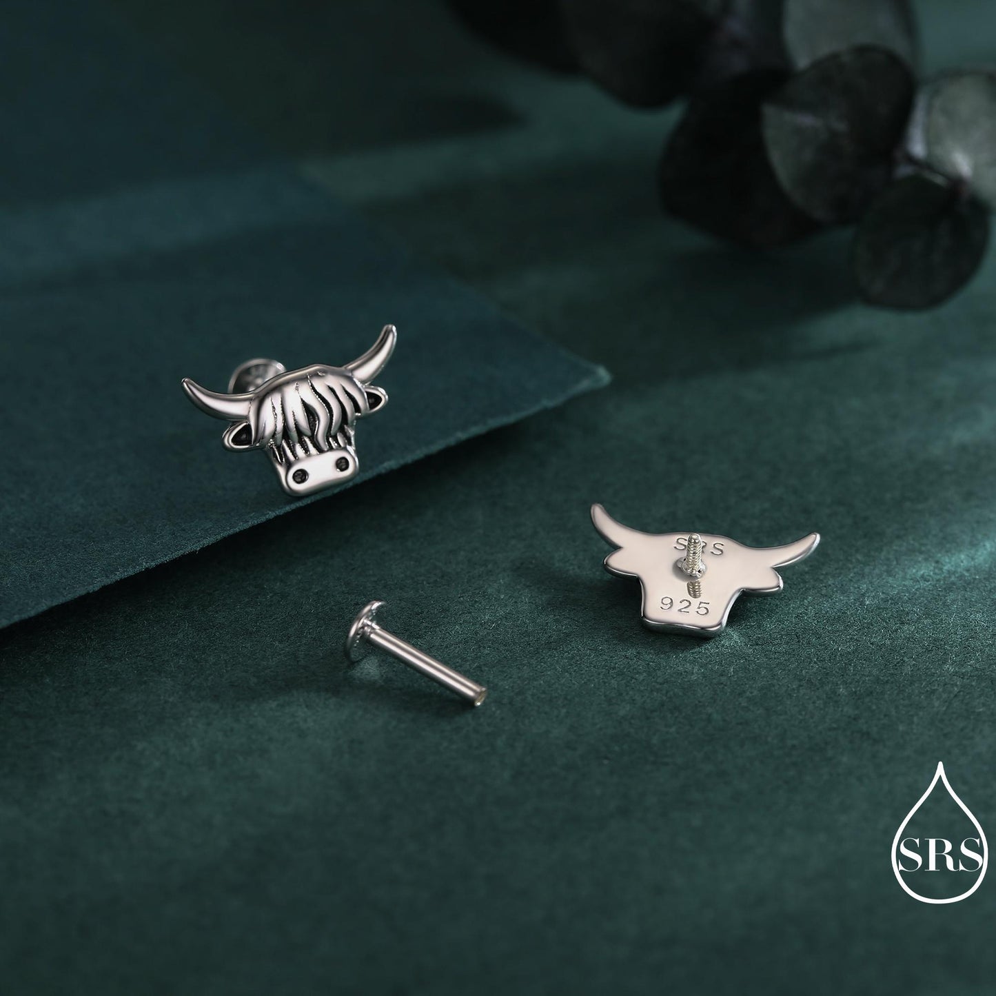 Delicate Highland Cow Internal Flat Back /Screw Back / Stud Earrings in Sterling Silver, Silver or Gold or Rose Gold, Scottish Design