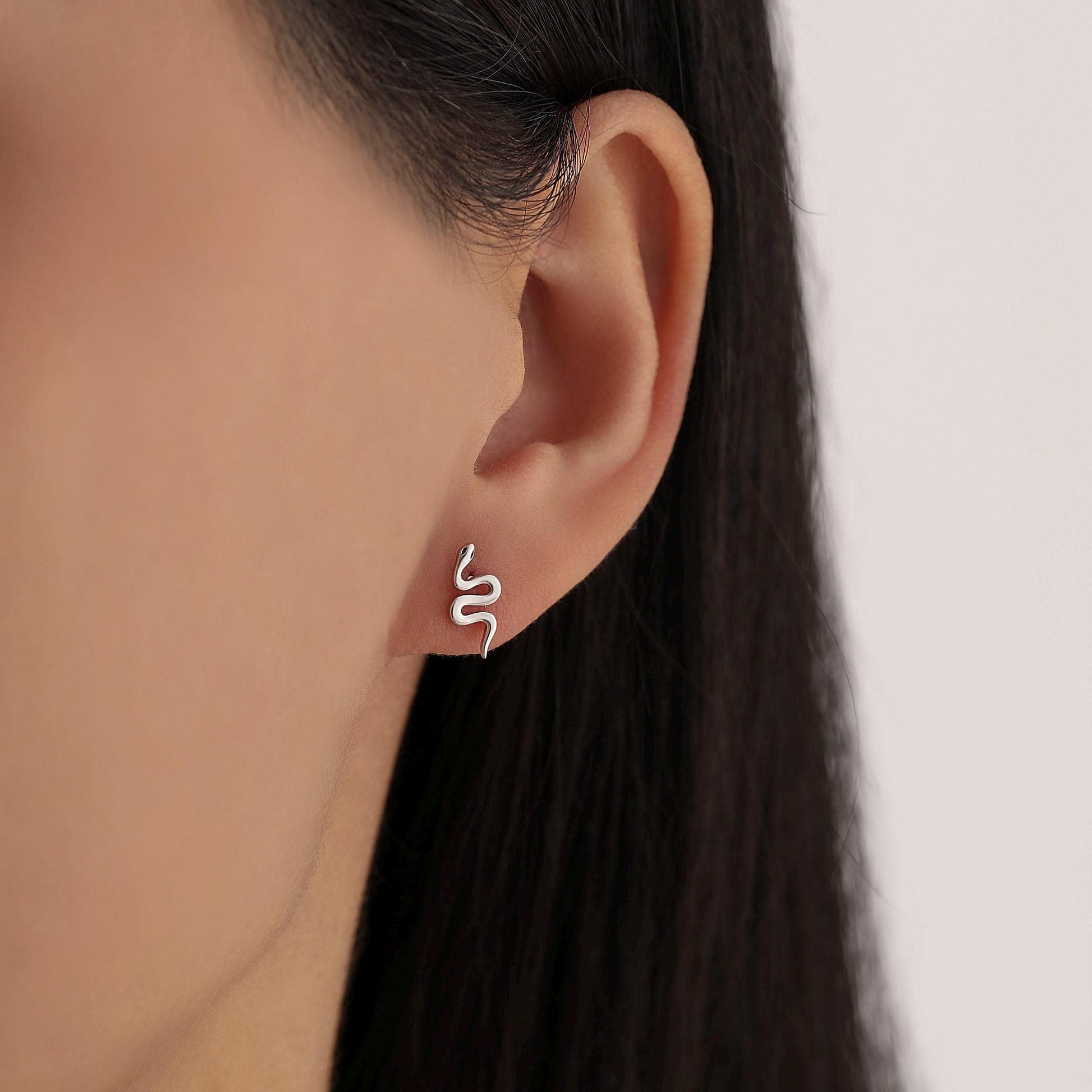 Snake Internal Flat Back /Screw Back / Stud Earrings in Sterling Silver - Gold or Silver Finish- Sold as a Pair - Snake Barbel Earrings