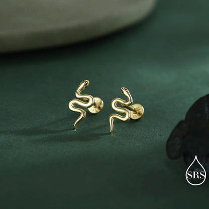 Snake Screw Back / Flat Back / Stud Earrings in Sterling Silver - Gold or Silver Finish- Sold as a Pair - Snake Barbel Earrings