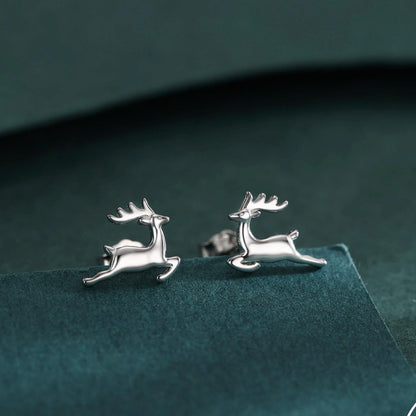 Running Reindeer Stud Earrings in Sterling Silver, Silver or Gold, Nature Inspired Animal Earrings