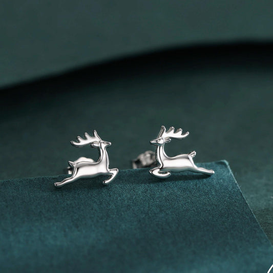 Running Reindeer Stud Earrings in Sterling Silver, Silver or Gold, Nature Inspired Animal Earrings