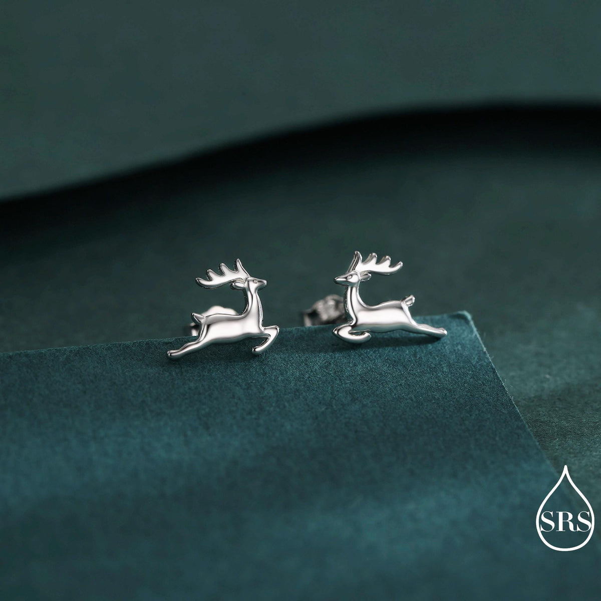Running Reindeer Stud Earrings in Sterling Silver, Silver or Gold, Nature Inspired Animal Earrings