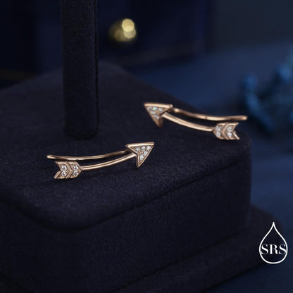 Arrow Crawler Earrings in Sterling Silver with CZ Crystals, Silver or Gold or Rose Gold, CZ Arrow Ear Crawlers, Ear Climbers