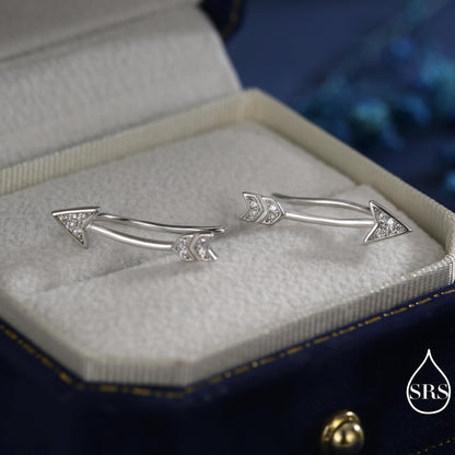 Arrow Crawler Earrings in Sterling Silver with CZ Crystals, Silver or Gold or Rose Gold, CZ Arrow Ear Crawlers, Ear Climbers