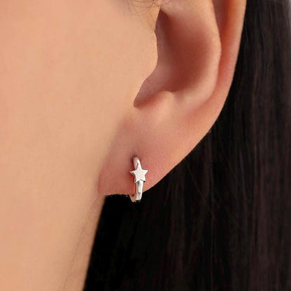 Star Huggie Hoop Earrings in Sterling Silver, Gold or Silver, Single Star 9mm Hoops, Celestial Jewellery