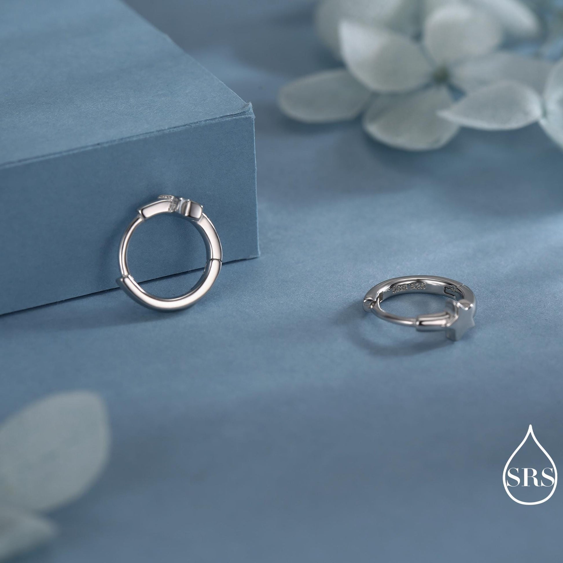Star Huggie Hoop Earrings in Sterling Silver, Gold or Silver, Single Star 9mm Hoops, Celestial Jewellery