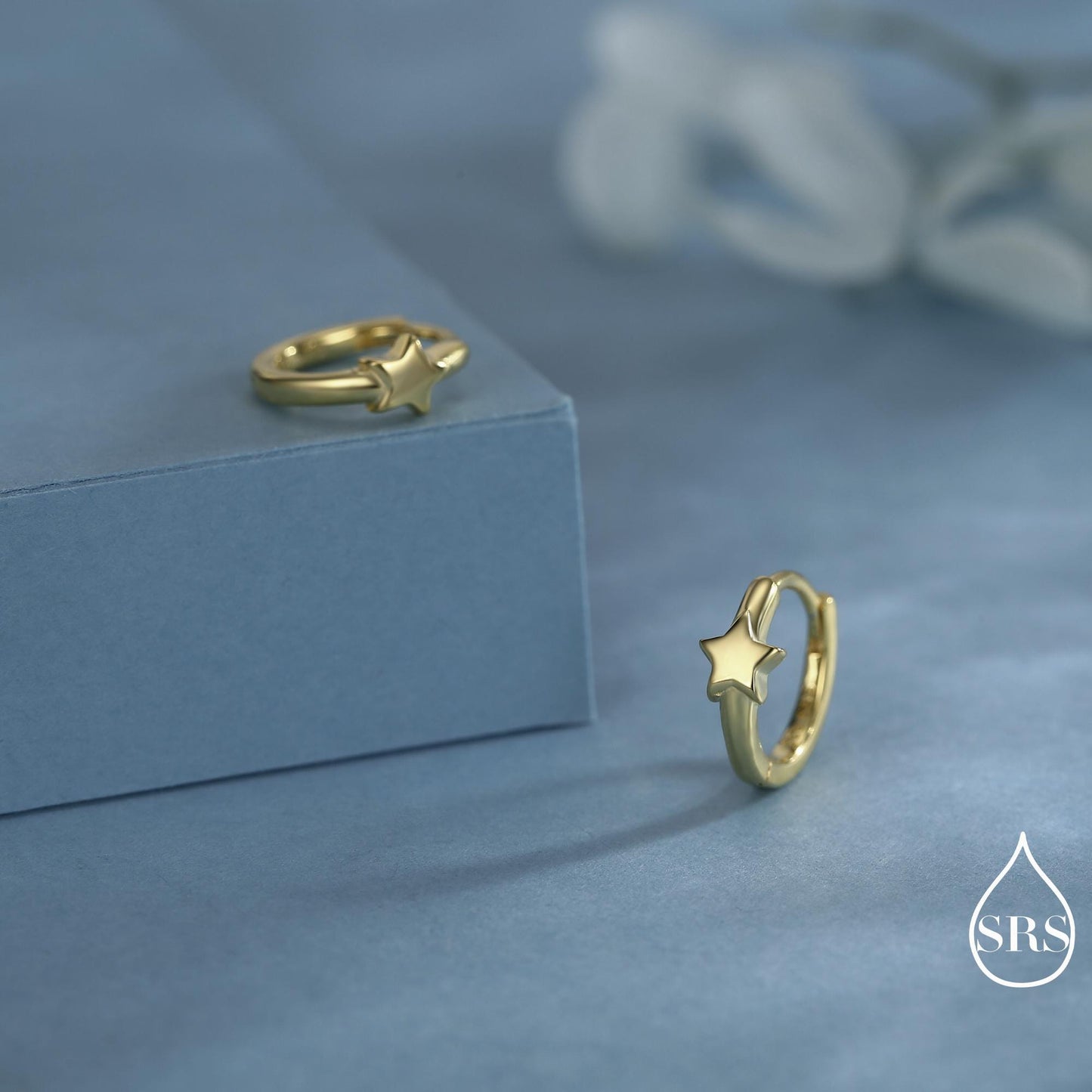 Star Huggie Hoop Earrings in Sterling Silver, Gold or Silver, Single Star 9mm Hoops, Celestial Jewellery