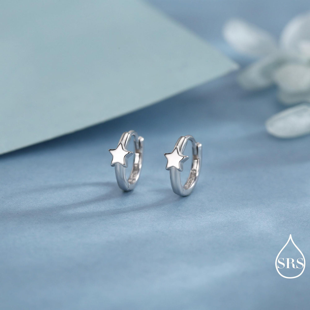 Star Huggie Hoop Earrings in Sterling Silver, Gold or Silver, Single Star 9mm Hoops, Celestial Jewellery
