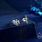 Mismatched Dragon and Sword 16G Internally Threaded Flat Back Earrings in Sterling Silver