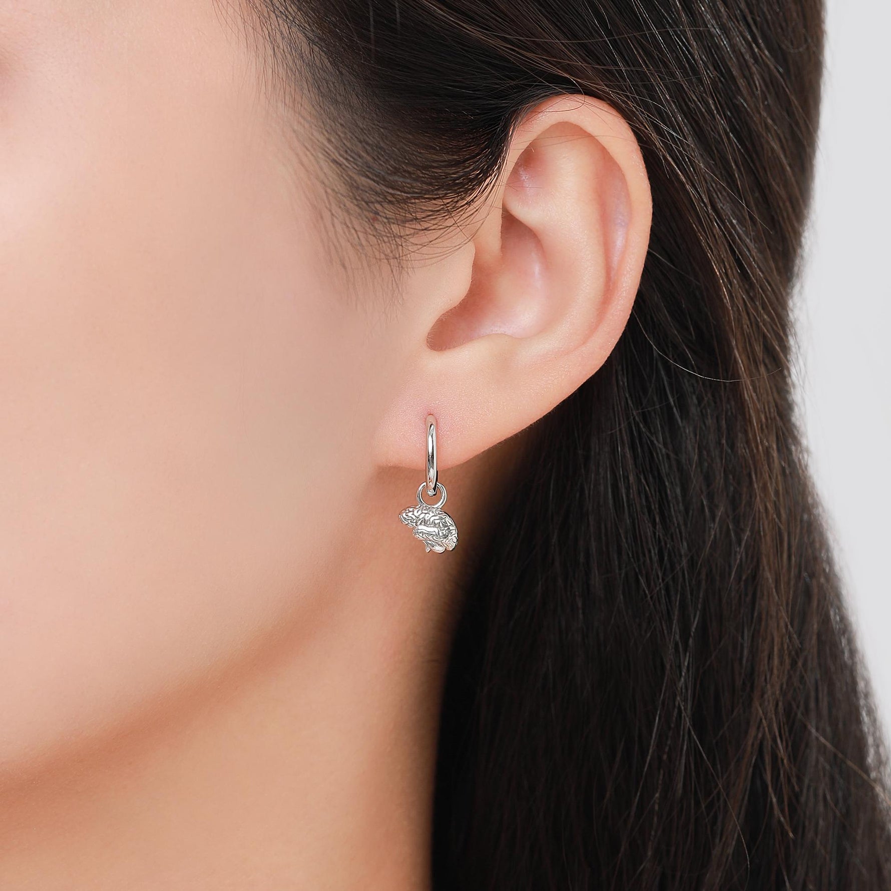 Mismatched Anatomical Brain and Neurone Huggie Hoops Earrings in Sterling Silver, Silver, Gold or Rose Gold, Biology Jewellery, Detachable
