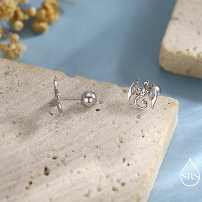 Mismatched Dragon and Phoenix Internally Threaded Flat Back /Stud Earrings in Sterling Silver, Silver, Gold, Rose Gold, Asymmetric Earrings