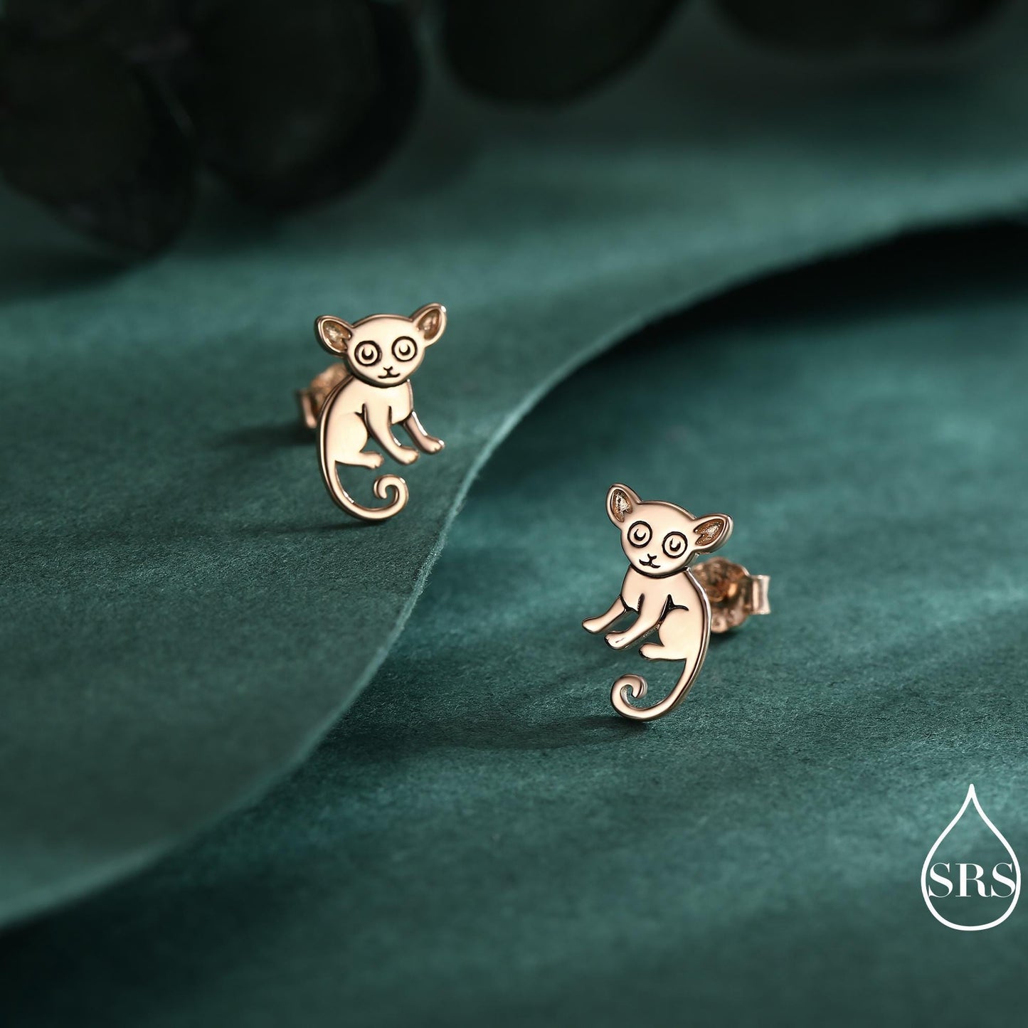 Sterling Silver Bush Baby Earrings | Minimalist Animal Studs | Jungle Galago Earrings | Silver, Gold or Rose Gold Finish