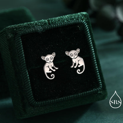 Sterling Silver Bush Baby Earrings | Minimalist Animal Studs | Jungle Galago Earrings | Silver, Gold or Rose Gold Finish