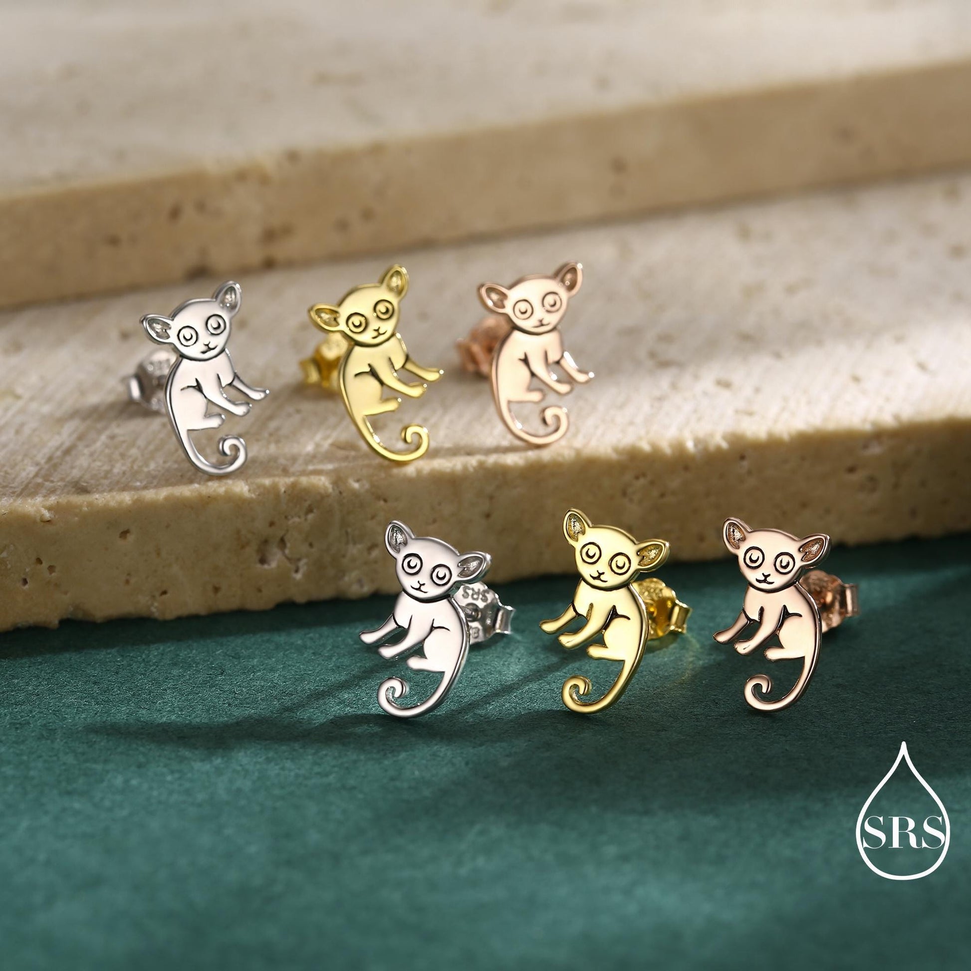 Sterling Silver Bush Baby Earrings | Minimalist Animal Studs | Jungle Galago Earrings | Silver, Gold or Rose Gold Finish