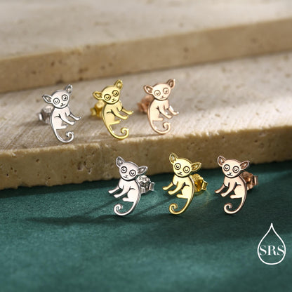 Sterling Silver Bush Baby Earrings | Minimalist Animal Studs | Jungle Galago Earrings | Silver, Gold or Rose Gold Finish