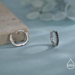 Onyx Black CZ Crystal Huggie Hoops in Sterling Silver, Silver or Gold, 6mm, 7mm and 8mm Minimalist Hoop Earrings