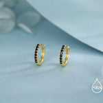 Onyx Black CZ Crystal Huggie Hoops in Sterling Silver, Silver or Gold, 6mm, 7mm and 8mm Minimalist Hoop Earrings