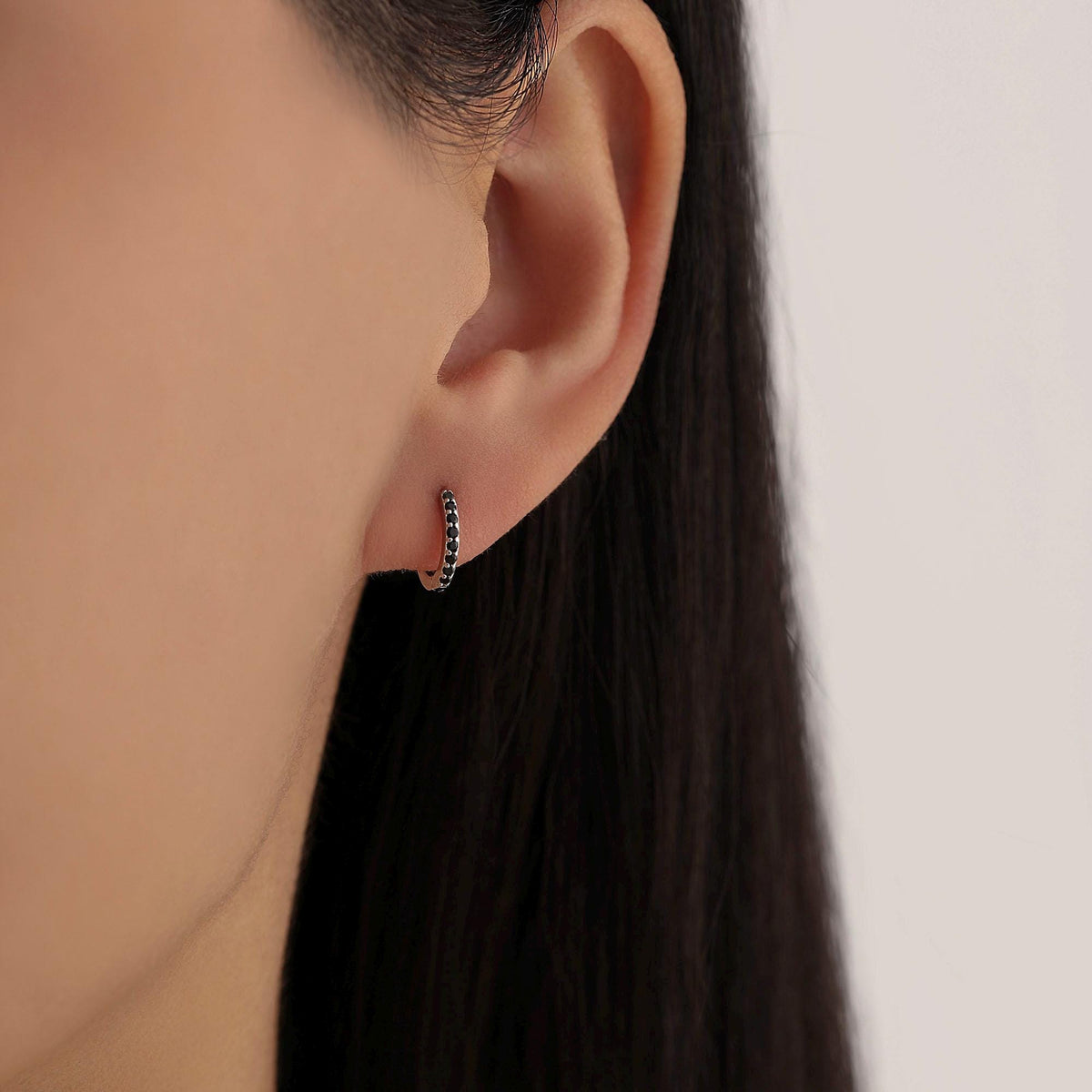 Pair of Minimalist Huggie Hoop Earrings in Sterling Silver with Sparkling CZ Crystals, Simple Hoop Earrings