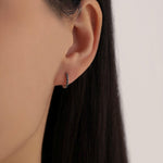 Pair of Minimalist Huggie Hoop Earrings in Sterling Silver with Sparkling CZ Crystals, Simple Hoop Earrings