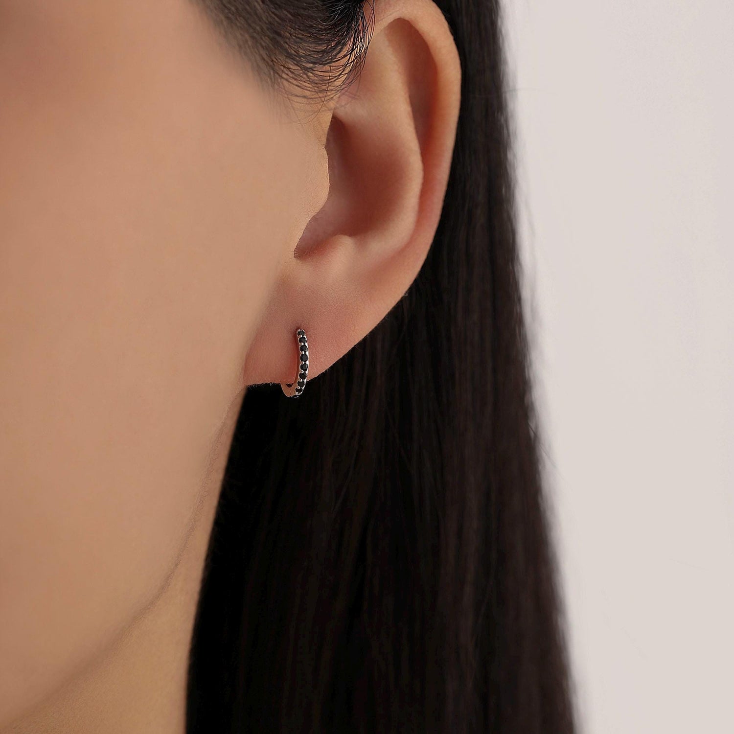 Pair of Minimalist Huggie Hoop Earrings in Sterling Silver with Sparkling CZ Crystals, Simple Hoop Earrings