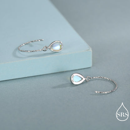 Mermaid Crystal Drop Hook Earrings in Sterling Silver, Droplet Pear Cut Aurora Glass Crystal, Simulated Moonstone Dangle Earrings