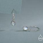 Mermaid Crystal Drop Hook Earrings in Sterling Silver, Droplet Pear Cut Aurora Glass Crystal, Simulated Moonstone Dangle Earrings
