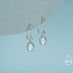 Mermaid Crystal Drop Hook Earrings in Sterling Silver, Droplet Pear Cut Aurora Glass Crystal, Simulated Moonstone Dangle Earrings