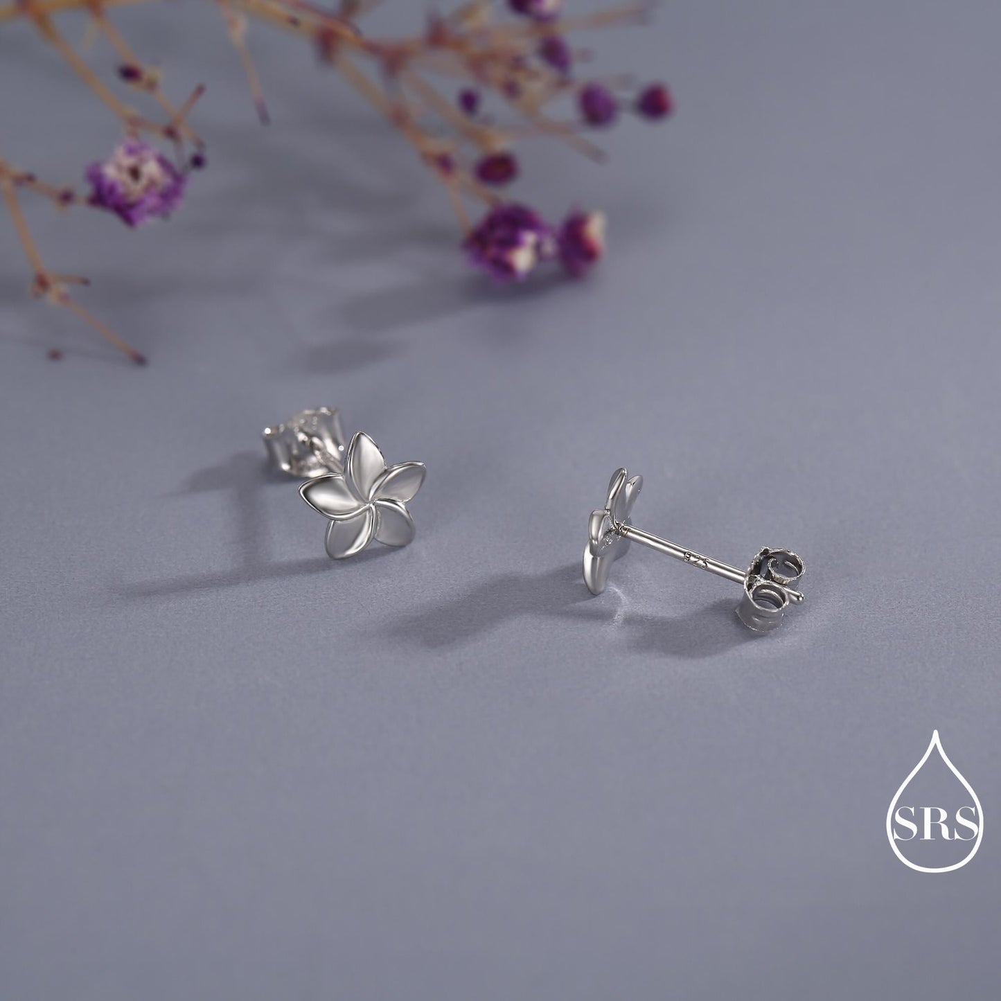 Tiny Plumeria Flower Stud Earrings in Sterling Silver, Small Flower Earrings, Nature Inspired Floral Earrings