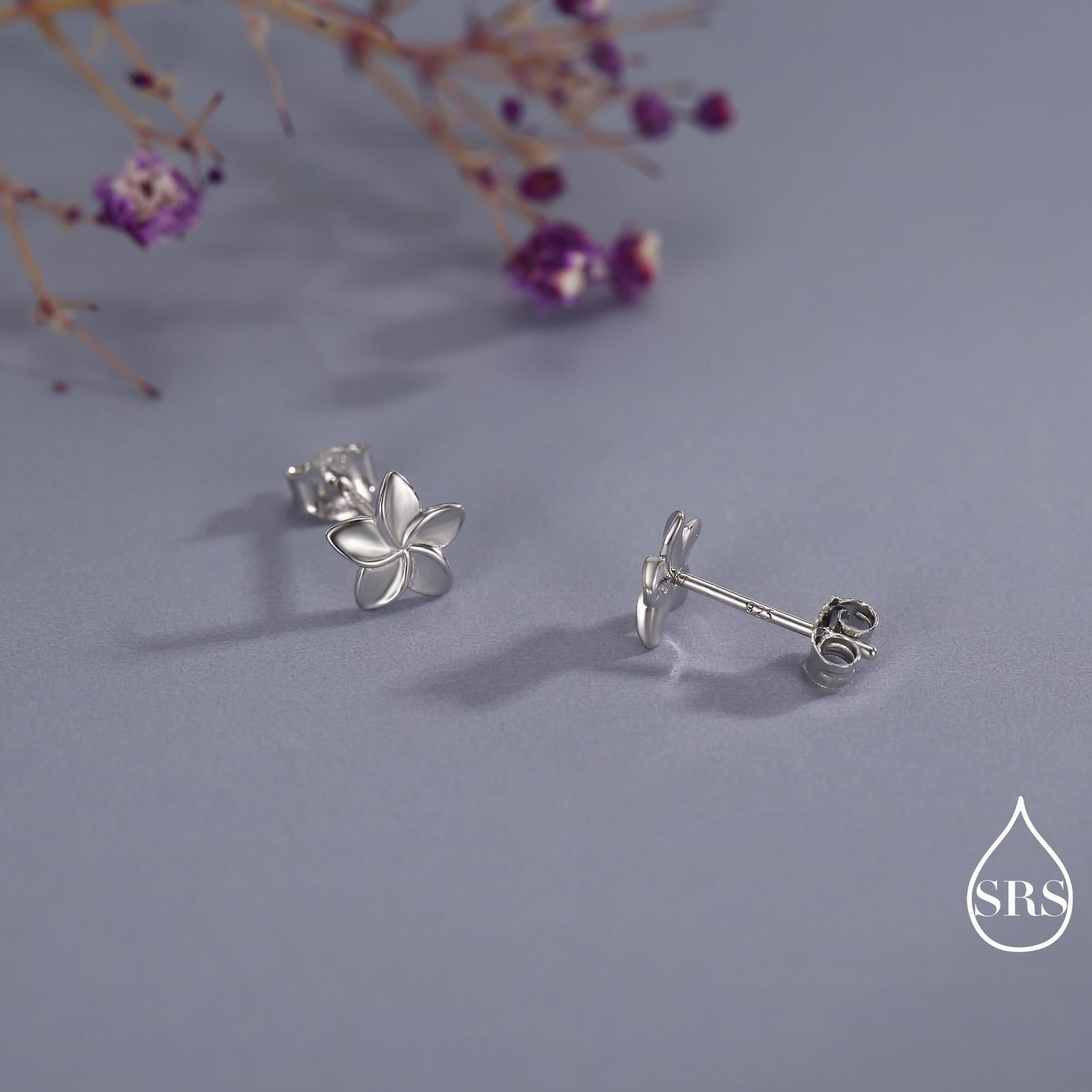 Tiny Plumeria Flower Stud Earrings in Sterling Silver, Small Flower Earrings, Nature Inspired Floral Earrings
