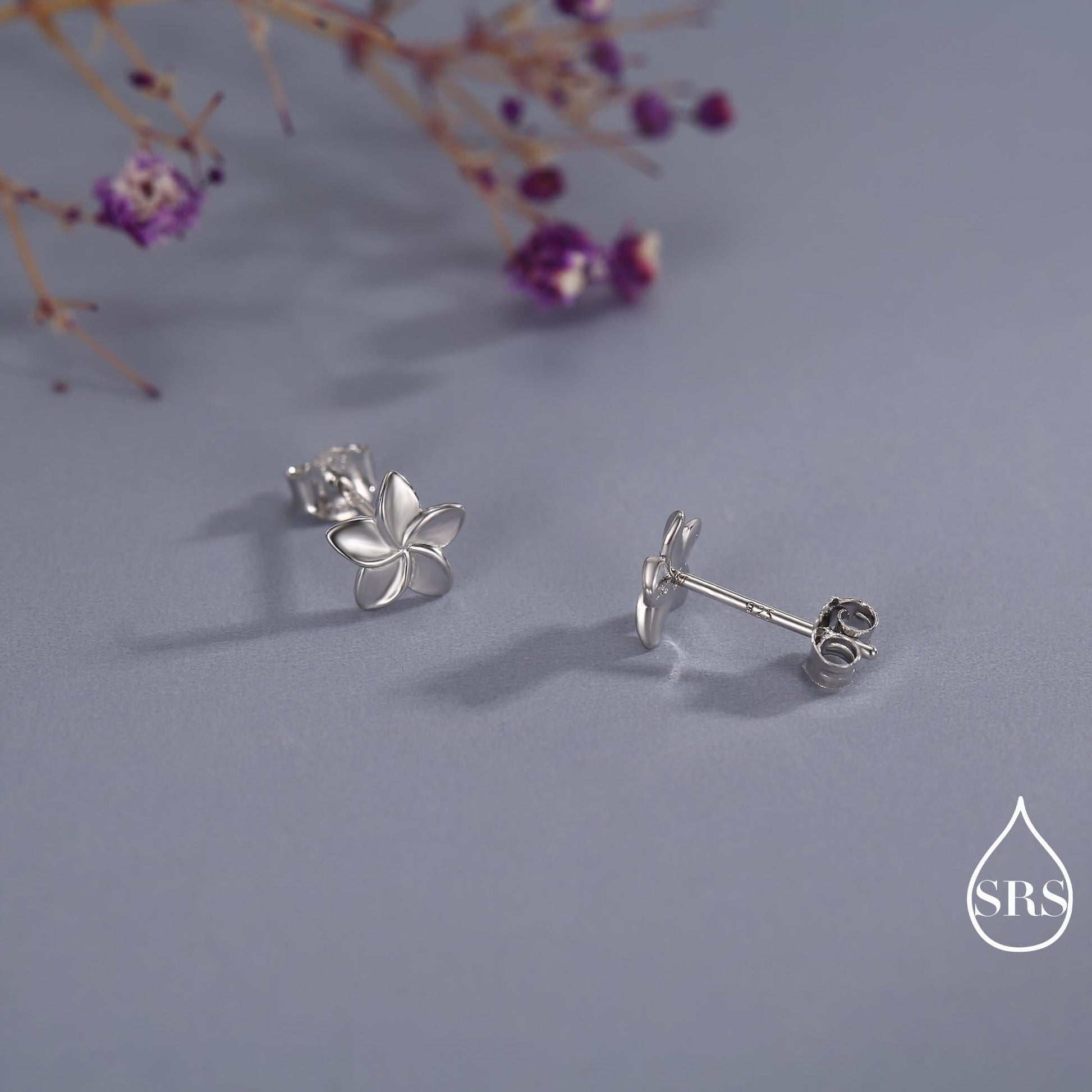 Tiny Plumeria Flower Stud Earrings in Sterling Silver, Small Flower Earrings, Nature Inspired Floral Earrings