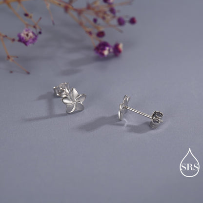 Tiny Plumeria Flower Stud Earrings in Sterling Silver, Small Flower Earrings, Nature Inspired Floral Earrings