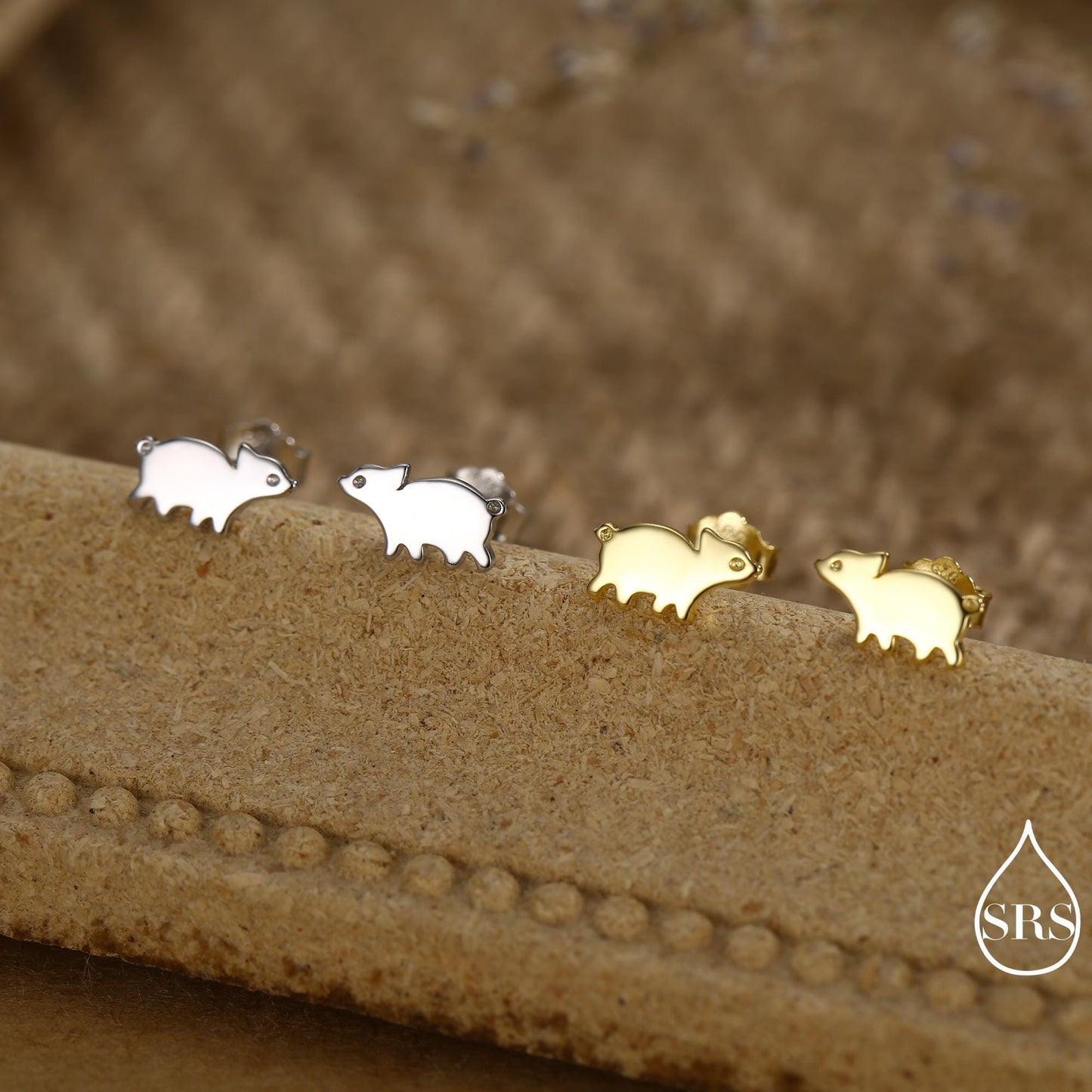 Baby Pig Stud Earrings in Sterling Silver, Piglet Earrings, Silver or Gold, Farm Animal Earrings, Nature Inspired