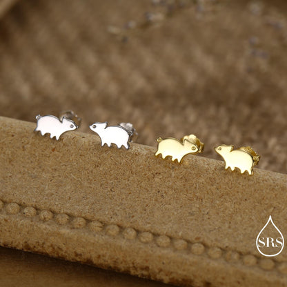 Baby Pig Stud Earrings in Sterling Silver, Piglet Earrings, Silver or Gold, Farm Animal Earrings, Nature Inspired