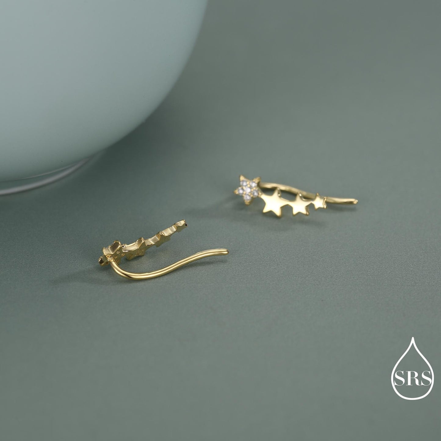 CZ Pave Star Crawler Earrings in Sterling Silver, Silver or Gold, Four Star Earrings, Ear Climbers, Celestial Earrings