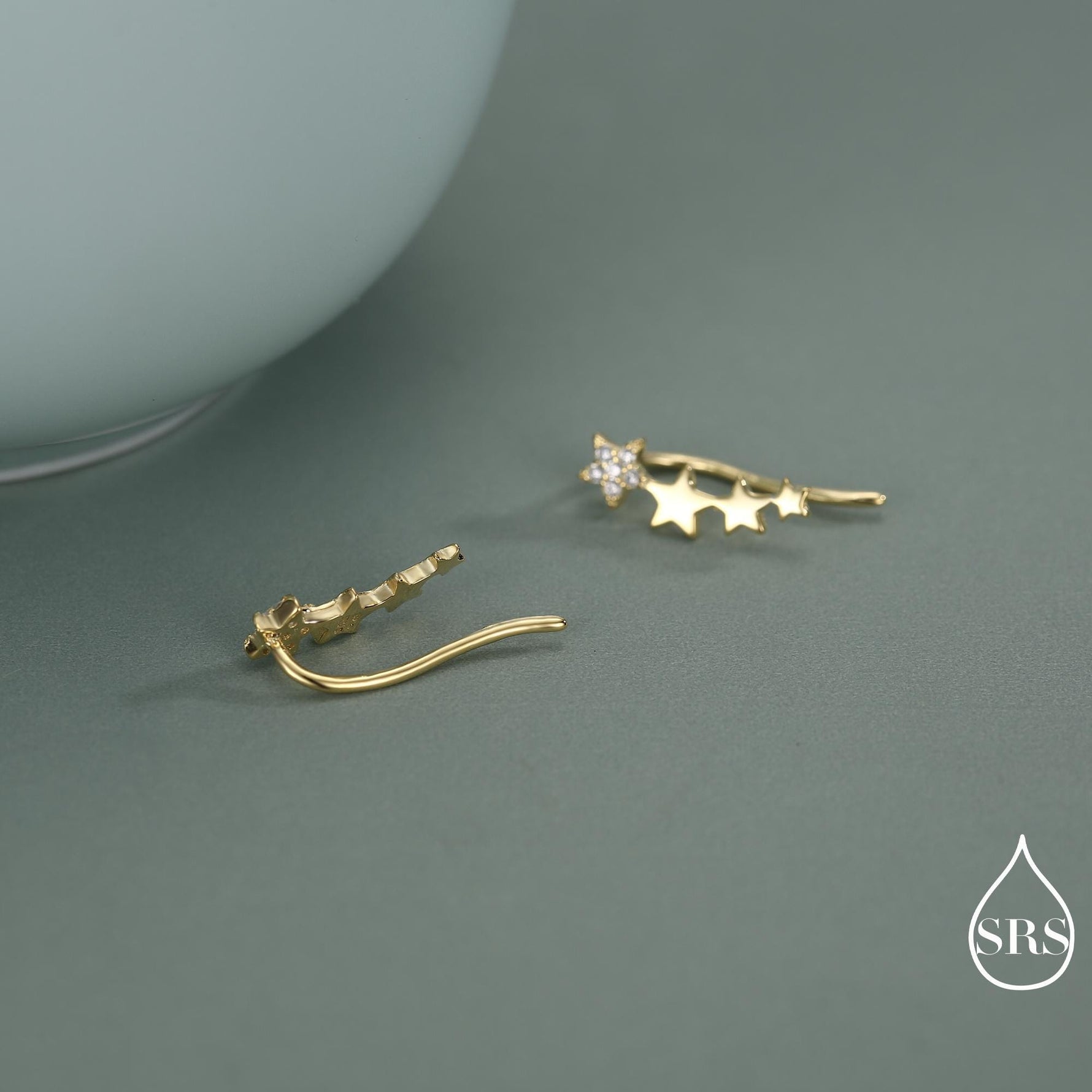 CZ Pave Star Crawler Earrings in Sterling Silver, Silver or Gold, Four Star Earrings, Ear Climbers, Celestial Earrings