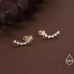 Sterling Silver Shooting Star Dainty Ear Crawler Stud Earrings, Silver, Gold and Rose Gold, Curved Bar with CZ Crystals