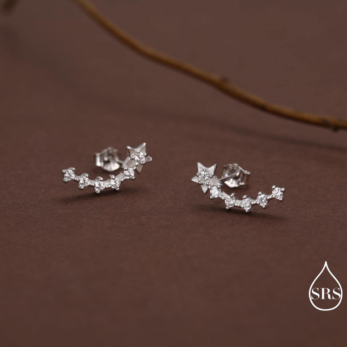 Sterling Silver Shooting Star Dainty Ear Crawler Stud Earrings, Silver, Gold and Rose Gold, Curved Bar with CZ Crystals