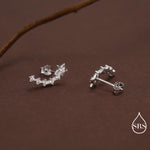 Sterling Silver Shooting Star Dainty Ear Crawler Stud Earrings, Silver, Gold and Rose Gold, Curved Bar with CZ Crystals