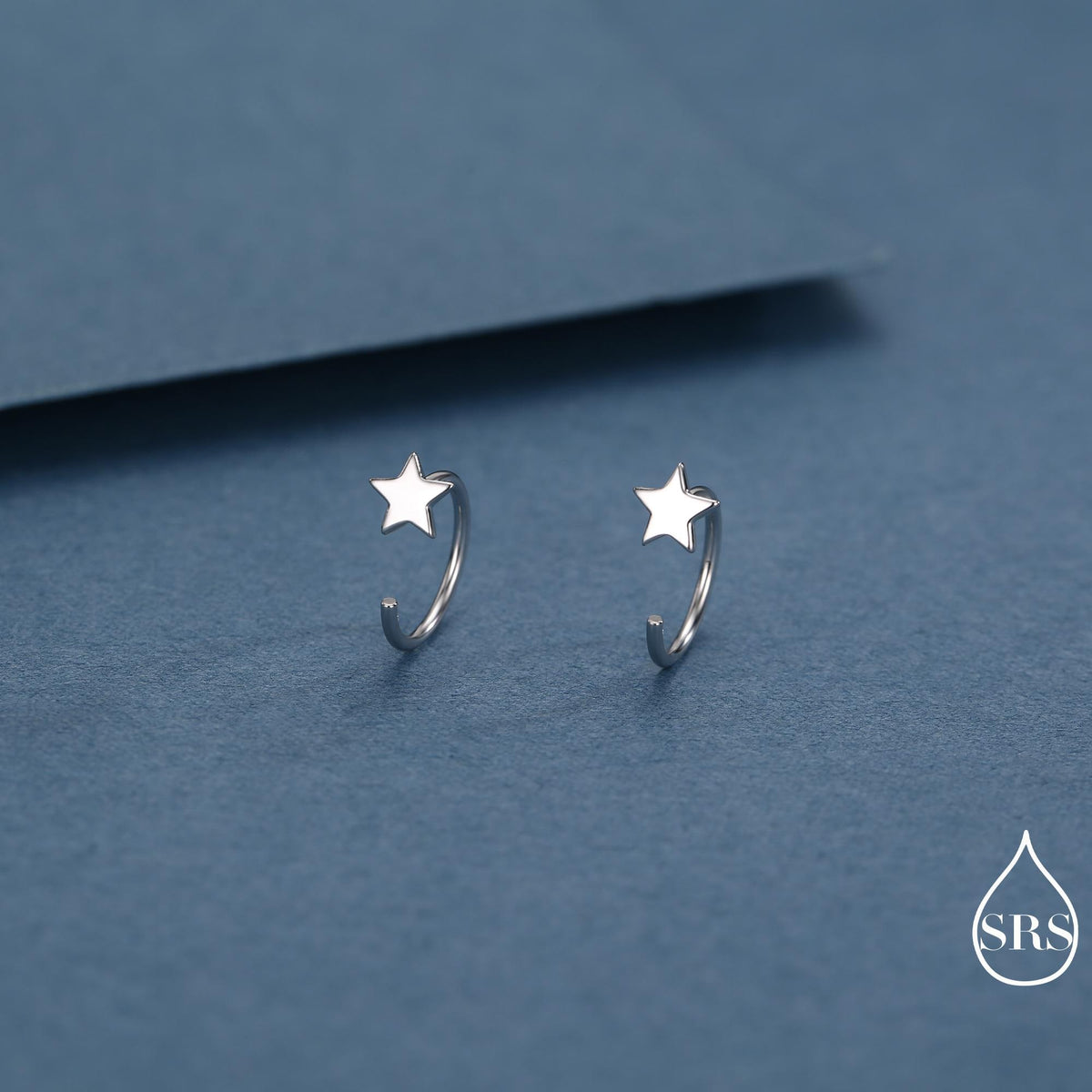 Tiny Star Huggie Hoop Earrings in Sterling Silver, Star Pull Through Earrings, Half Hoop Earrings, Open Hoop, Silver or Gold