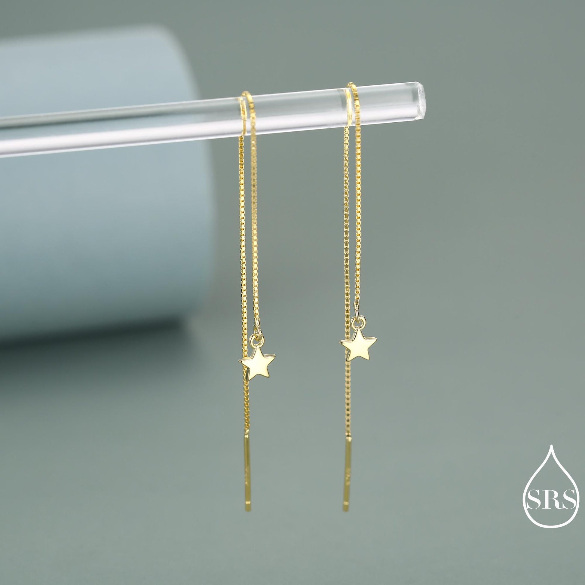 Sterling Silver Twinkle Stars Ear Threader, Wire Earrings, Dangle Earrings, Tiny Charm Earrings, Celestial, Dainty and Delicate