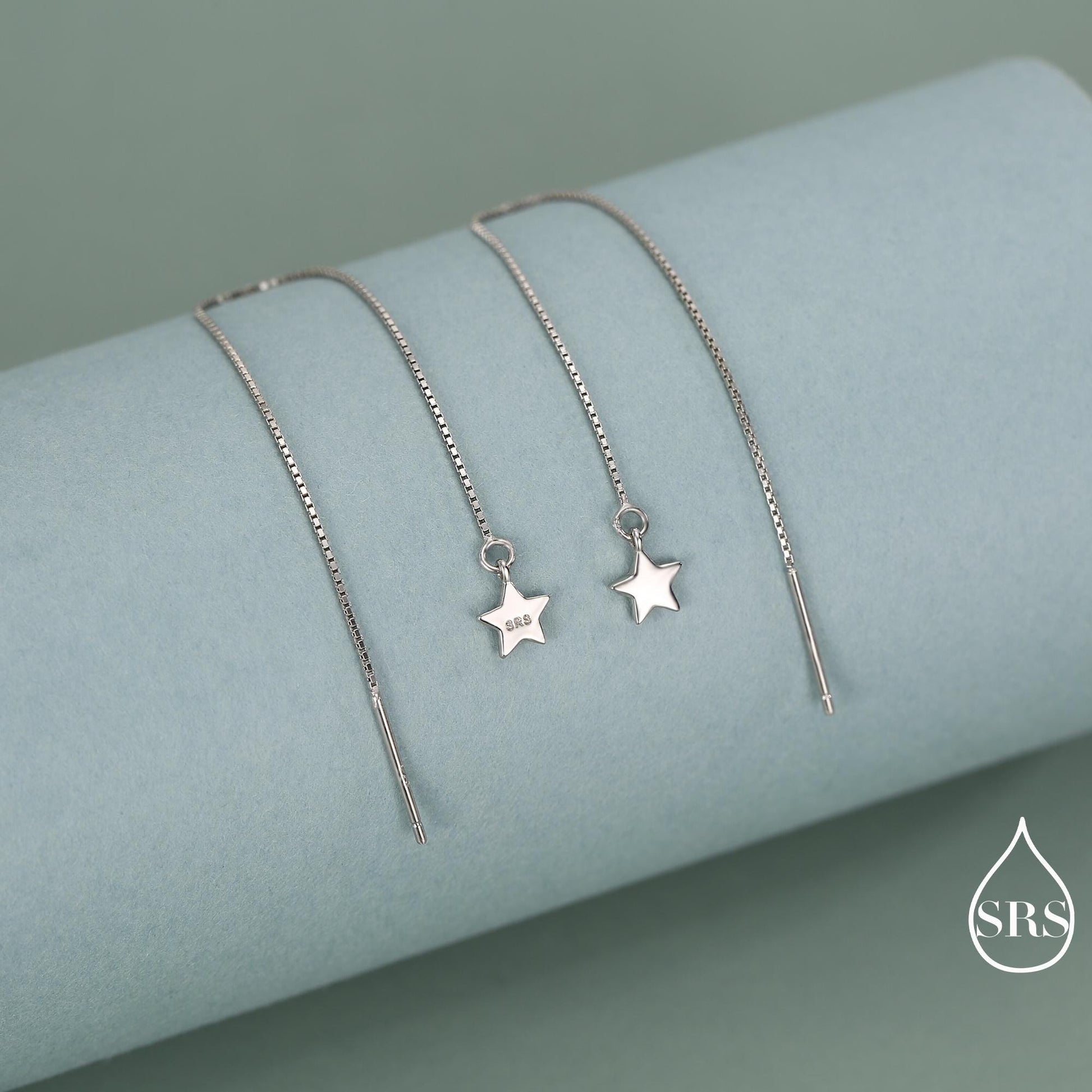 Sterling Silver Twinkle Stars Ear Threader, Wire Earrings, Dangle Earrings, Tiny Charm Earrings, Celestial, Dainty and Delicate