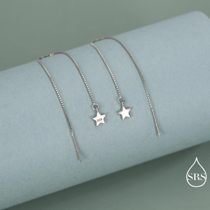 Sterling Silver Twinkle Stars Ear Threader, Wire Earrings, Dangle Earrings, Tiny Charm Earrings, Celestial, Dainty and Delicate